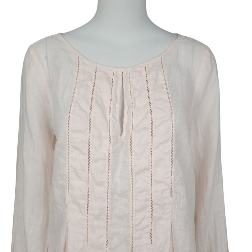CALYPSO ST. BARTH Women Top M Pink Linen Long Sleeve Sheer Keyhole Casual - Picture 2 of 8